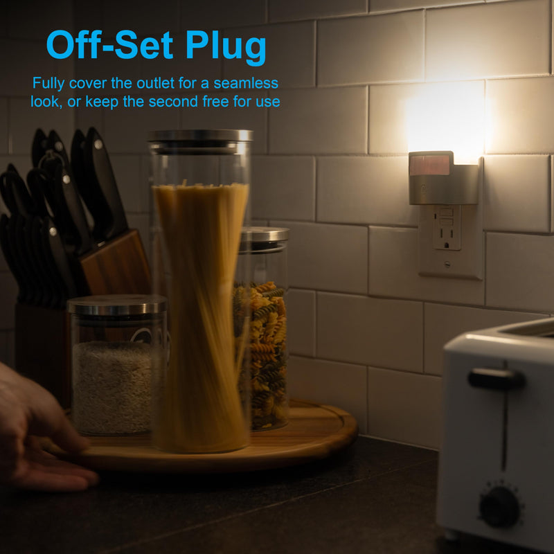 GE LED Motion Sensor Night Light, Plug into wall, 40 Lumens, Soft White, UL-Certified, Energy Efficient, Ideal Nightlight for Bedroom, Bathroom, Kitchen, Hallway, 46633, Silver, 2 Pack Silver 40 Lumens