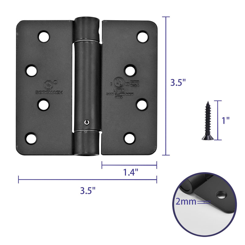 2 Pieces Self Closing Door Hinge 4 inch Matte Black Auto Close Hinge Adjustable 4 x 4 Inch Spring Hinges Door Closer Hinge 1/4" Radius Corner Commercial Auto Self-Closing Hinge