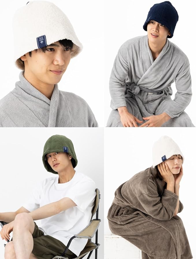 Duerfusa Sauna Hat, Large, Terry Cloth, 100% Cotton, Unisex, Thick, 3D Sewing, Large Size, Deep, Sauna Goods, Cotton, Washable, Pouch Included, One Size Fits Most, Ivory - NewNest Australia