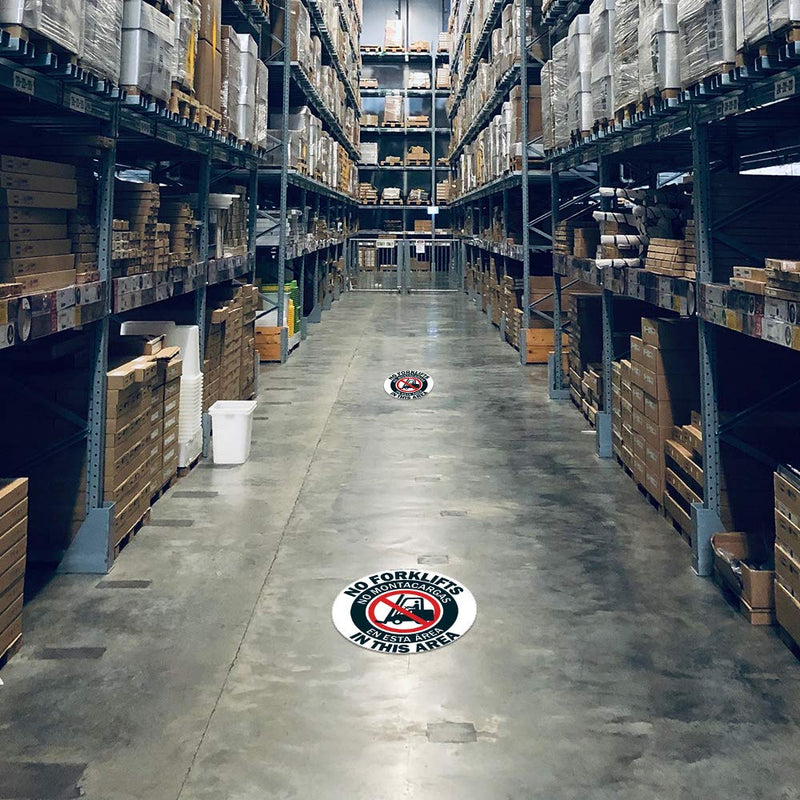No Forklifts Spanish and English Non-Slip Floor Marker | 16" Circle Floor Marker Vinyl Decal| Protect Your Business, Work Place & Customers | Made in The USA