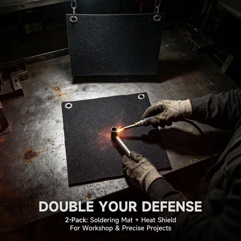 Carbon Felt Welding Blanket Fireproof 20 x 36" 2 Pcs, High-Density Heat Resistant Fabric & Heavy Duty Soldering Mat, Flame Retardant Welding Heat Shield for Plumbers, HVAC Brazing & Smoker Insulation 20 x 36" - 2 PCS