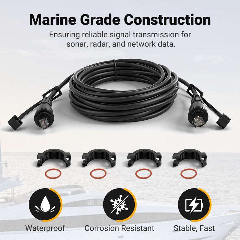 Jerbor 20FT Marine Network Cable Fit for Garmin, RJ45 Male to Male Waterproof Network Cord Fit for GPSMAP ECHOMAP UHD/Ultra, Fish Finder, GMR, GCV 10 Sonar Module, GMS 10, Replaces 010-10550-00
