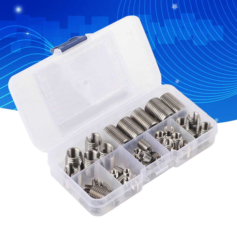 50Pcs Quick Thread Insert with Storage Case, 302 Stainless Steel Inner Thread Self Tapping Thread Inserts Set, High Hardness and Low Abrasion Thread Reinforce Repair Tool