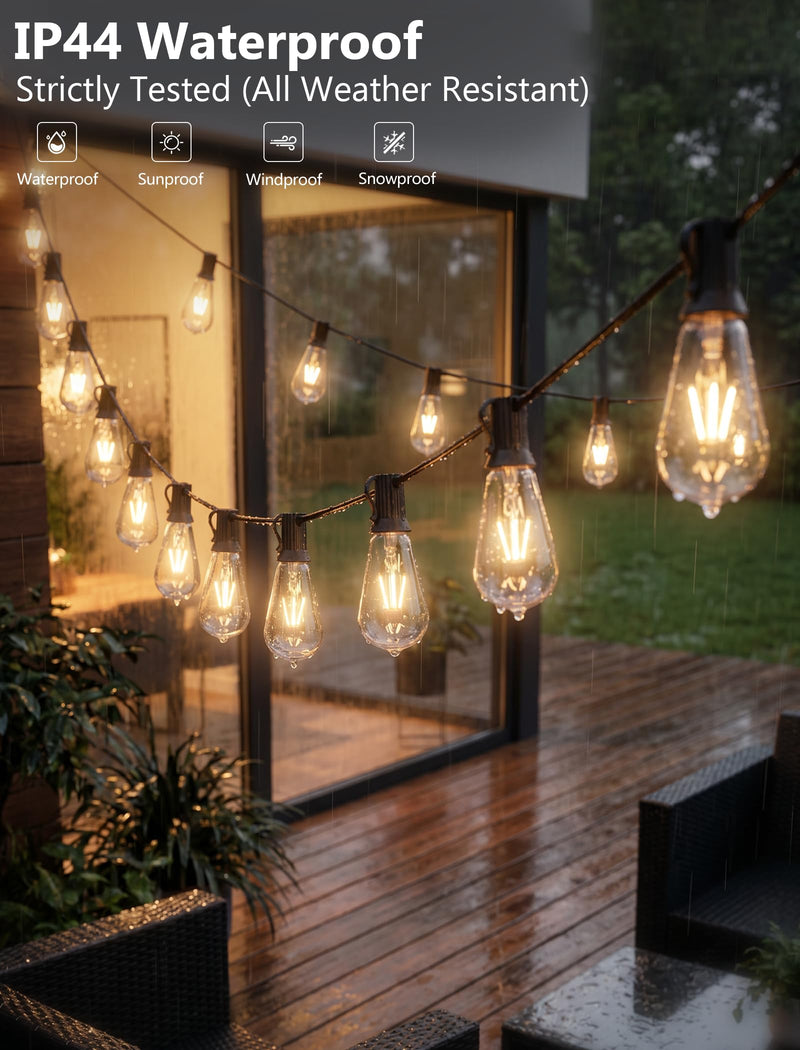 25-Pack ST40 Replacement Light Bulbs, 7W E17 Intermediate Base Edison Bulbs, Clear Glass Incandescent Waterproof Bulbs for Outdoor Patio Bistro Backyard String Lights, 2200K Warm White 25