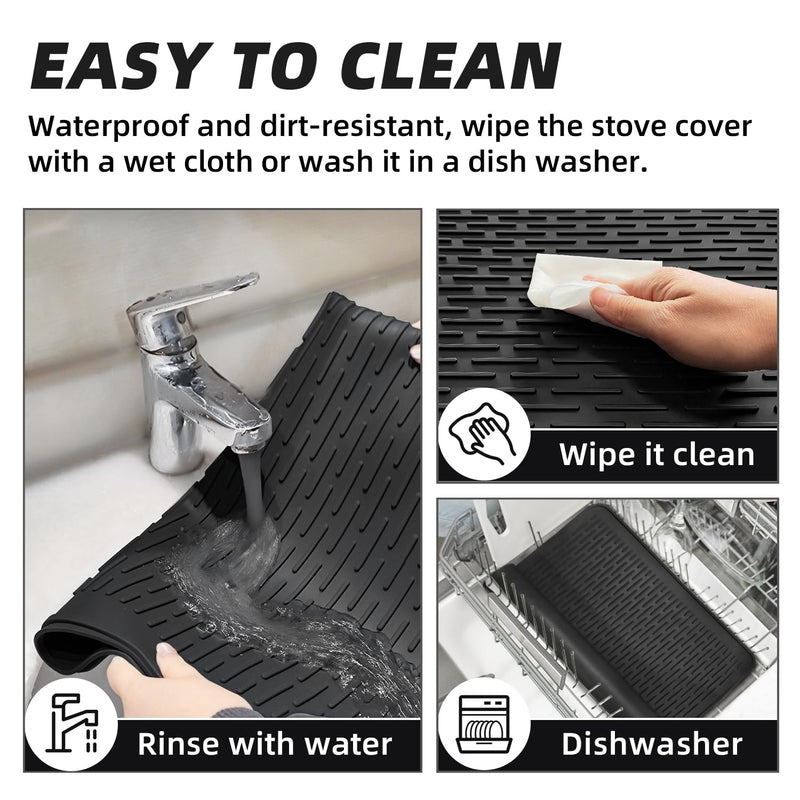 LOPNUR Electric Stove Cover for Stove Top, 30"x21" Silicone Stove Mat for Glass Top Stove Cover Protector, Heat Resistant Induction Cooktop Protector, Non-Slip Kitchen Glass Cooktop Protector, Black 30"L x 21"W