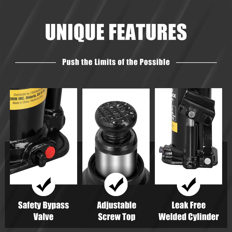 Torin 20 Ton (40,000 LBs) Capacity Hydraulic Welded Heavy Duty Bottle Jack, AT92003BB , Black Standard 20 Ton (40,000 LBs)