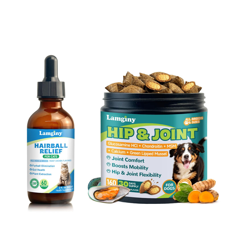 Cat Hairball Remedy for Digestive Health Aid & Dog Hip and Joint Crunchy & Creamy Chews