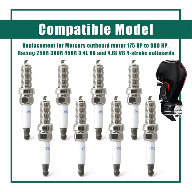 YUXIVCNE 8 Set LKAR7C-9 93961 Spark Plugs Replacement for Mercury Outboard Motor 175 HP to 300 HP Racing 250R 300R 450R V6 V8 3.4L 4.6L 4-Stroke Replace 33-8M0135348 8M0135348 8 Pack
