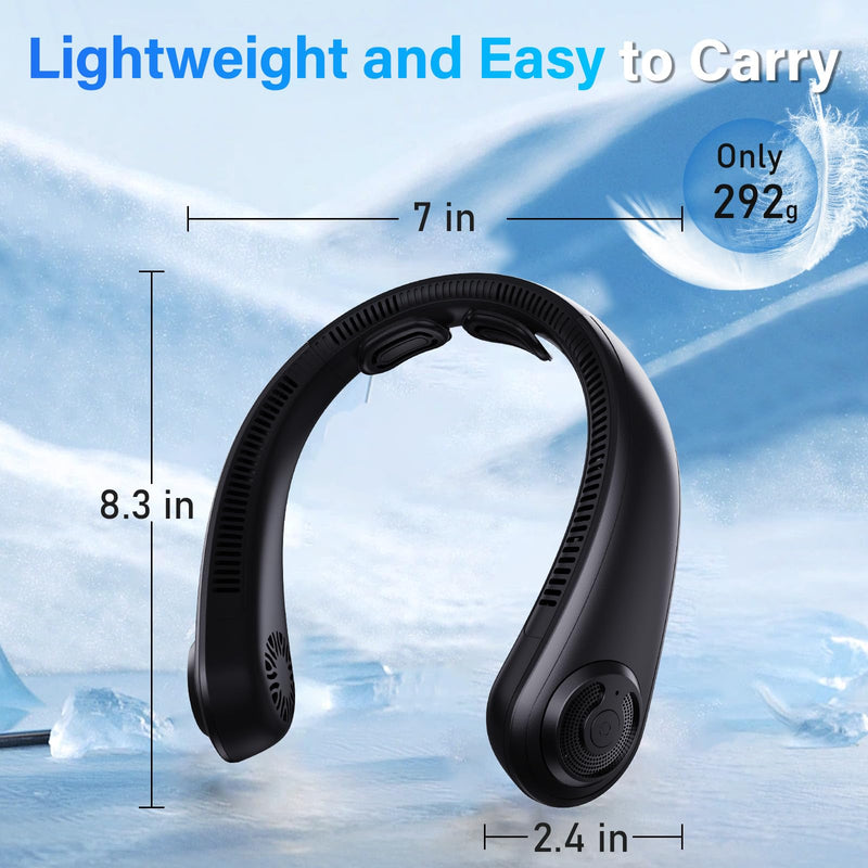 Neck Fan - Portable Neck Fan with Neck Support, 5 Speeds, All Around Airflow, Hand-free Bladeless Personal Cooling Fans, Rechargeable Wearable Fan for Outdoor and Indoor, Festival Gifts for Men Women Black