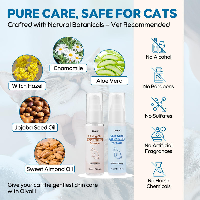Cat Chin Care Kit – Feline Acne Treatment Set with Cleanser, Nourishing Serum & Soft Brush – Removes Blackheads, Soothes & Repairs Skin – Safe, Gentle & Vet Recommended