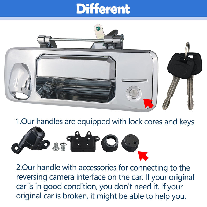 Tailgate Handle w/Rear Camera Hole Liftgate Latch Handle with Key Lock Cylinder for Toyota Tundra 2014-2021 Toyota Tacoma 2016-2021 Replaces 69090-0C090 69090-0C091 Chrome