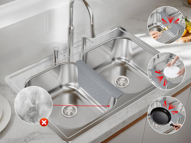 Sink Saddle Silicone Sink Divider Mat Cukwily Kitchen Sink Protector Super Soft Sink Mat No Odor No Stains 12.83'' x 11.1'' 1 Pack Grey