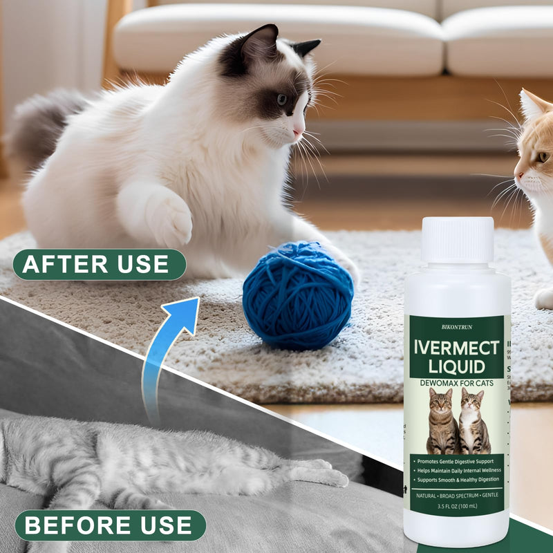 lvermect for Cat, Dewomax Liquid Digestive Support for Kittens & Adult Cats, Broad-Spectrum Gut Balance Formula for Internal Comfort, Gentle Daily Wellness & Healthy Digestion - 3.5 fl oz