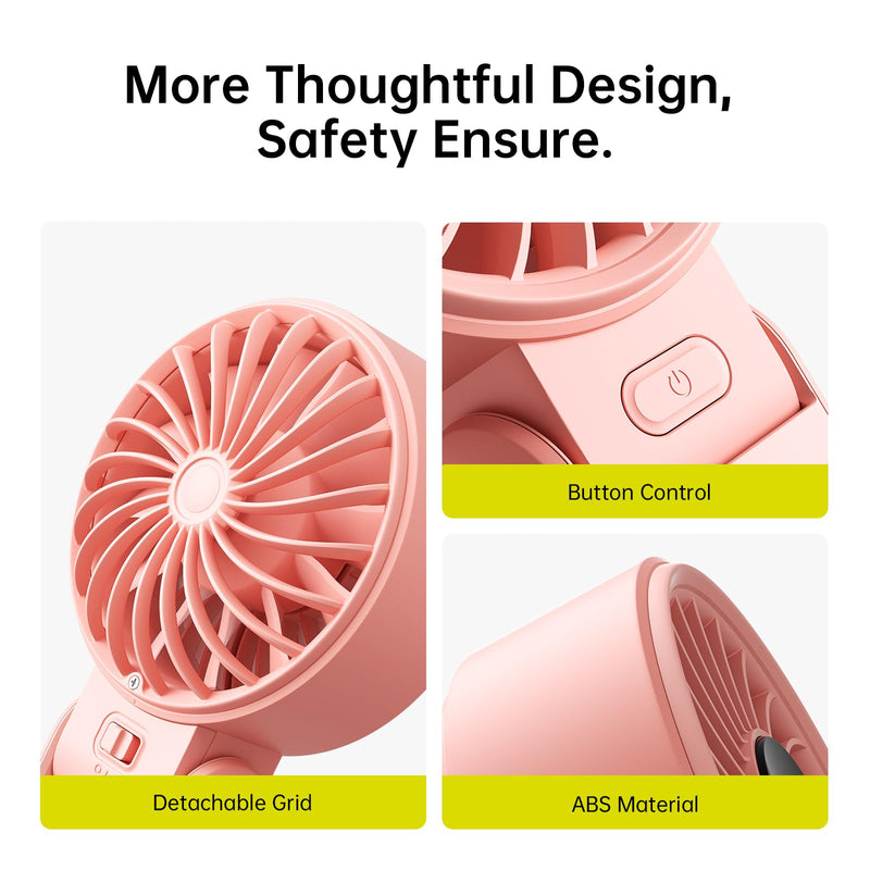 JISULIFE Handheld Fan Life7 – Ultimate Flexibility: High-Power Motor, LED Display, 19.5 Hrs Cooling, 5000mAh Rechargeable, 5-Speed, Foldable Design, 3-IN-1 Portable Fan for Travel Cruise Beach(Pink) Pink