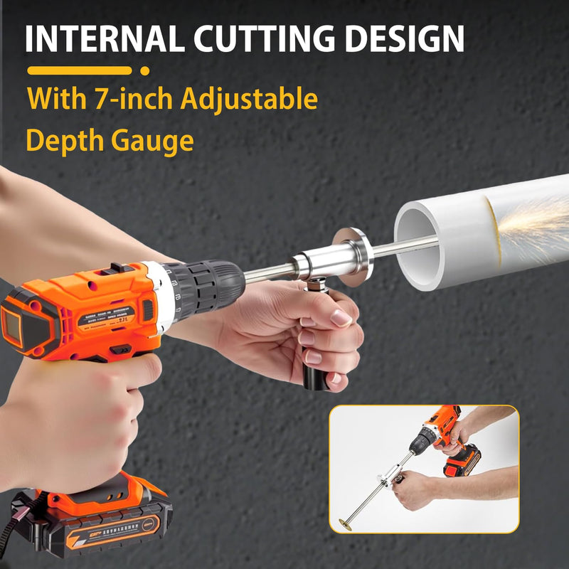 Inside Pipe Cutter for PVC Pipe Tool with Handle, Internal PVC-ABS Pipe Cutter Tool for Drill, Fit for 1-1/2 Inch to 8 Inch, 7 Inch Adjustable Cutting Depth, 1/4in Hex Shank Fit for Impact Drivers