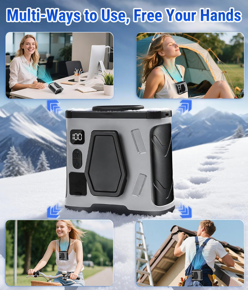 20000RPM Wearable Waist Clip Fan, 10000mAh 40H Long Lasting Brushless Motor, Hands-Free Cooling Fan For Jobsite Camping Grey