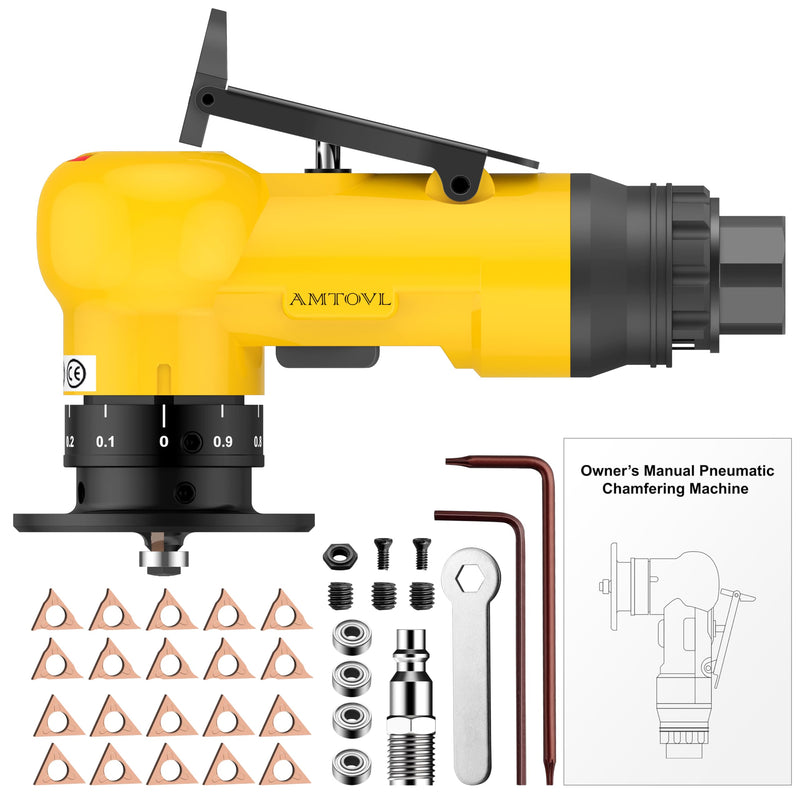 AMTOVL Air Chamfer Tool - Mini Pneumatic Chamfering Machine, 30000 RPM Pneumatic Chamfering Tool, 45 Degree Air Beveling Machine with 1/4 Inch Air Inlet for Metal, Wood, Acrylic Deburring and Trimming Yellow