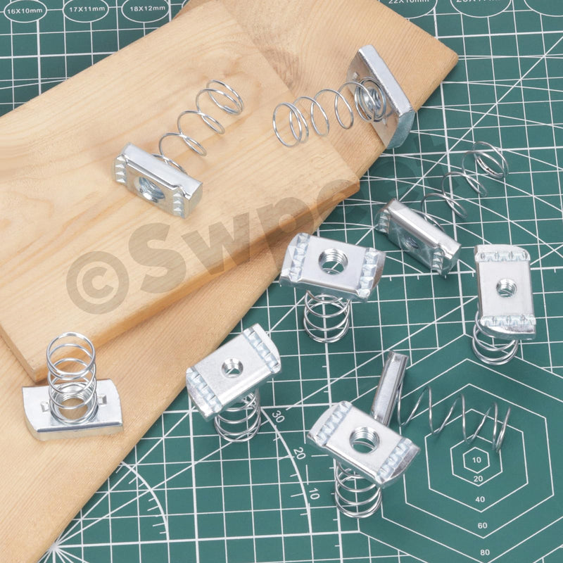 Swpeet 16Pcs 4 Sizes 1/4 5/16 3/8 1/2 Inch Zinc Plated Spring Strut Channel Nut Standard Spring Nuts Kit with Zinc Electroplate Finish Great for Use on Strut Channel SAE Assortment Kit