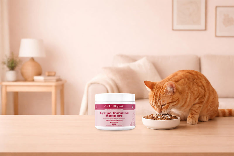 Cat Immune Support Lysine Powder - Allergy Relief Supplement for Cats with L-Lysine, Quercetin, Colostrum & Omega-3, Soothes Sneezing & Itchy Skin, 4.2 oz, 120 Scoops