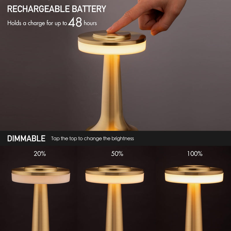 O’Bright Portable LED Table Lamp with Touch Sensor, 3-Levels Brightness, Rechargeable Battery Up to 48 Hours Usage, Night Light for Kids Nursery, Nightstand Lamp, Bedside Lamp (Gold) Gold