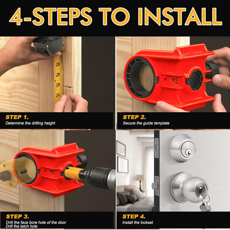 Door Lock Installation Kit, Adjustable Template HSS Hole Saws Drill Bit Door Hole Drilling Kit Door Hole Drilling Tool for Metal Wooden Doors