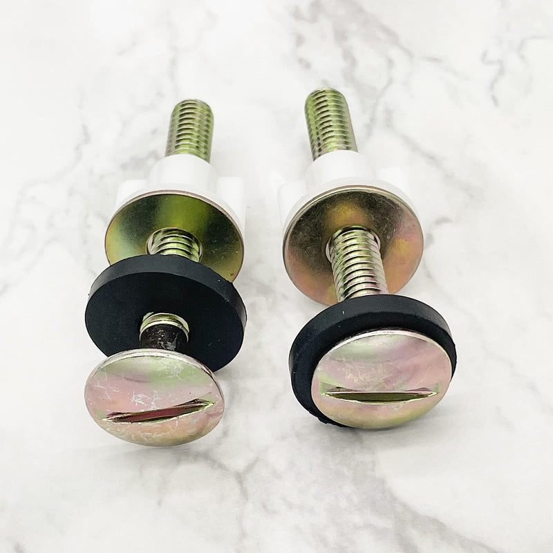 2Pcs Universal Toilet Seat Bolt and Screw Set, Heavy Duty Toilet Seat Hinge Bolts with White Plastic Nuts, Metal and Rubber Washers, Replacement Parts for Top Mount Toilet Seat Hinge