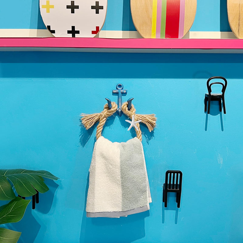Nautical Toilet Paper Holder, Beach Rope Metal Anchor Hook Bathroom Decor Towel Rack Towel Ring, Wall Mount Coastal Themed Toilet Paper Roll Holder, Nautical Blue