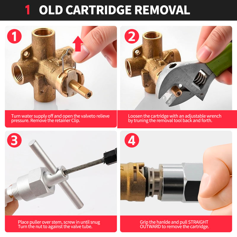 Upgrade 1222 Cartridge Replacement Kit with Removal Tool 104421 & Handle Adapter 116653 - Compatible with Moen Posi Temp Tub/Shower Faucets, Durable Brass Construction (Upgraded)