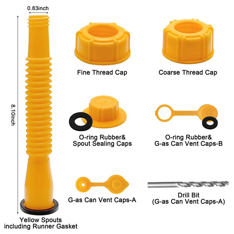 Can Spout Replacement Kit,Can Nozzle Replacement Kit for 1/2/5/10 Gal,Can Spouts for Old Style Tanks Easy to Install,with Screw Collar Caps, Spout Cover, Base Cap, Drill Bit(19) 19