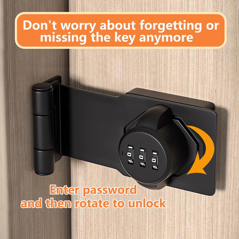 90 Degree Barn Door Lock and Latch - Right Angle Sliding Closet Lock - Keyless Cabinet Door Lock for Fences and Sheds Black 2 Pack