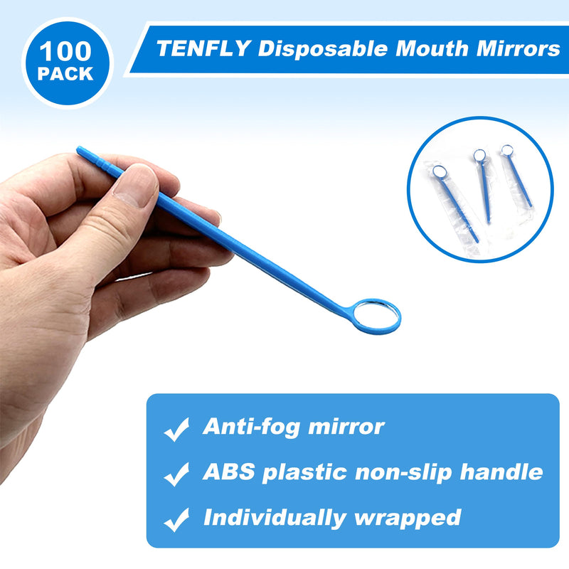 100pcs Disposable Dental Exam Mouth Mirrors Oral Dental Mirror Plastic Dental Instrument (Blue) Blue