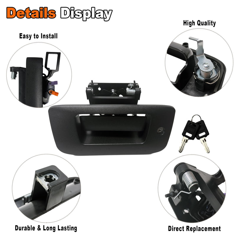22755305 Locking Tailgate Handle Latch w/Bezel & Lock Cylinder Compatible with 2007-2014 Chevrolet Silverado 1500 2500 HD 3500 HD | GMC Sierra 1500 2500 HD 3500 HD Tailgate Lock Assembly