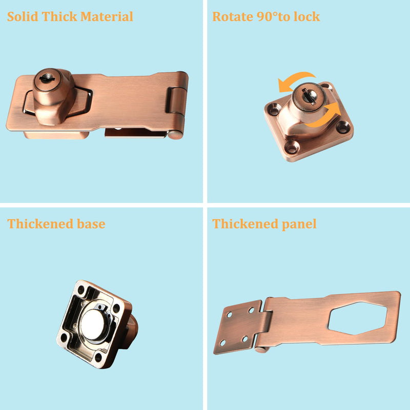 Alise Keyed Hasp Lock,4 Inch Safety Packlock Clasp Hasp Lock Latch with Lock,Door Hinge Lock with Keys Keyed Locking Hasp for Cabinets Closets Doors,Red Bronze 4 Inch Red-Bronze