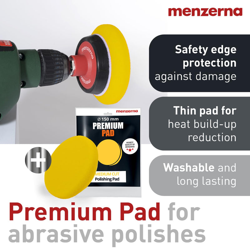 menzerna 3in1 Polishing Set – One-Step Polish (8oz) + Drill Machine Adapter + Medium Cut Pad | Polish Your Car with a Cordless Drill Adapter Set
