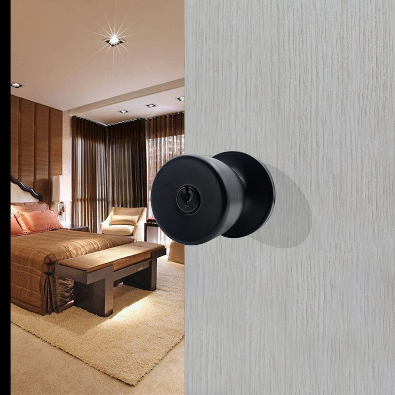 3 Pack Matte Black Round Ball Door Knob with Different Keys Passage Door Privacy Locking Interior/Exterior Door Knob/Berlin Series Lock for Room Door 3pcs Keyed Entry Black Matte ET3