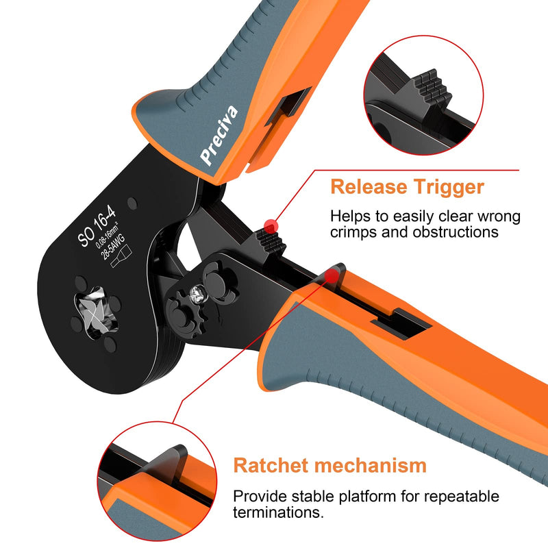 Wire Ferrule Crimping Tool, Preciva AWG 28-5 (0.08-16mm²) Square Jaw Wire Crimping Pliers Self-Adjustable Ratchet Ferrule Terminals Crimper for Wire Terminals Cables End-sleeves CP55001