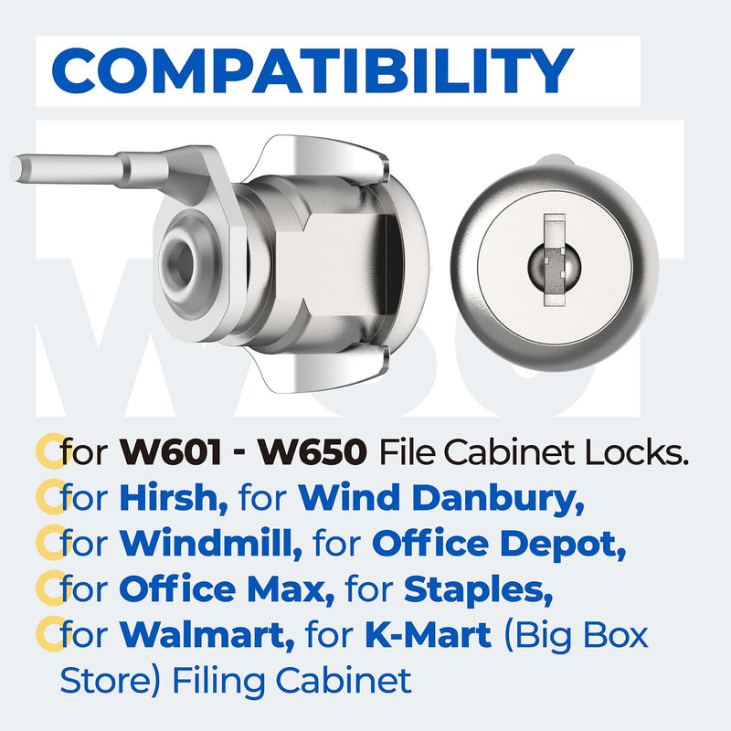 HI17345 File Cabinet Lock for Hirsh Industries Replacement with 2 Keys, Replaces W601-W650 Metal Drawer Lock for Home Office Security Storage Cabinet, Keyed Different