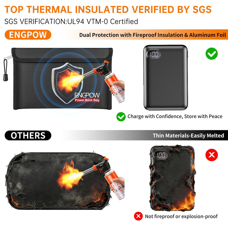ENGPOW Fireproof Organizer Travel Bag,Heat Insulated＆Explosion-Proof Electronic Carry Case,Portable Home Travel Safe Storage for Power Bank,Phone,Cables,USB Drive＆Charging Protection, 10.6''x6.7'' 10.6'' x 6.7''
