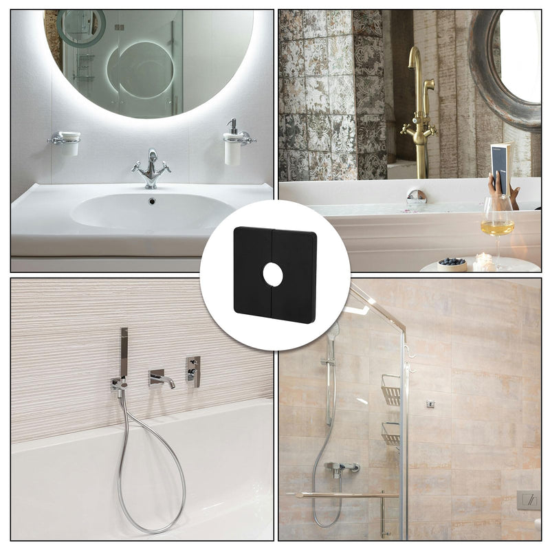 4pcs Square Plumbing Cover Plates, Shower Faucet Cover Plate Square Shower Arm Flange Escutcheon Replacement Cover Plate for Standard 1/2" Pipes Multiple Scene Usage(Black) Black
