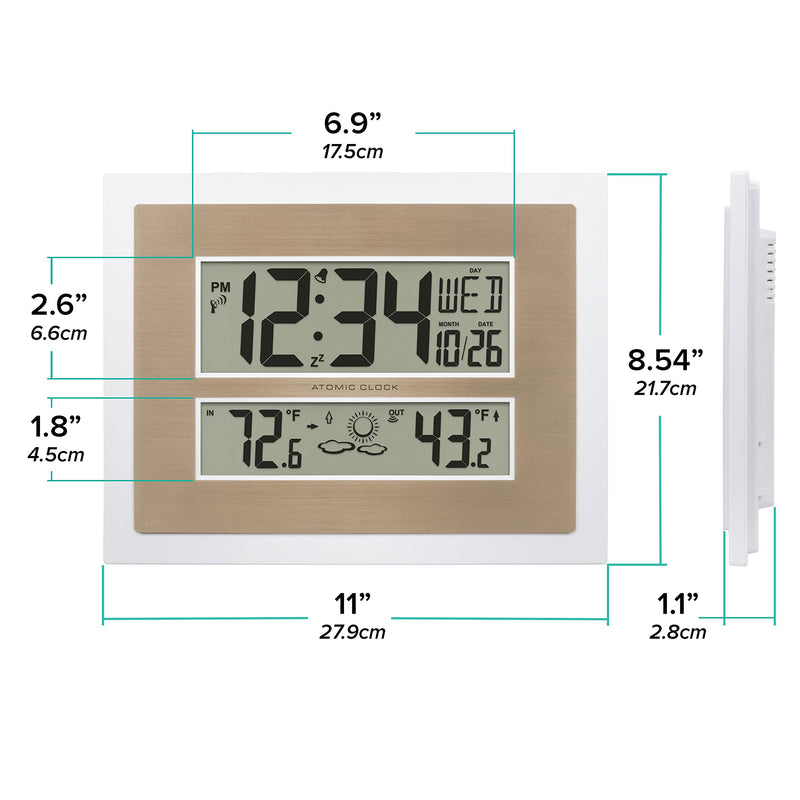 La Crosse Technology 512-14937-INT Atomic Digital Wall Clock with Temperature & Forecast in White/Champagne