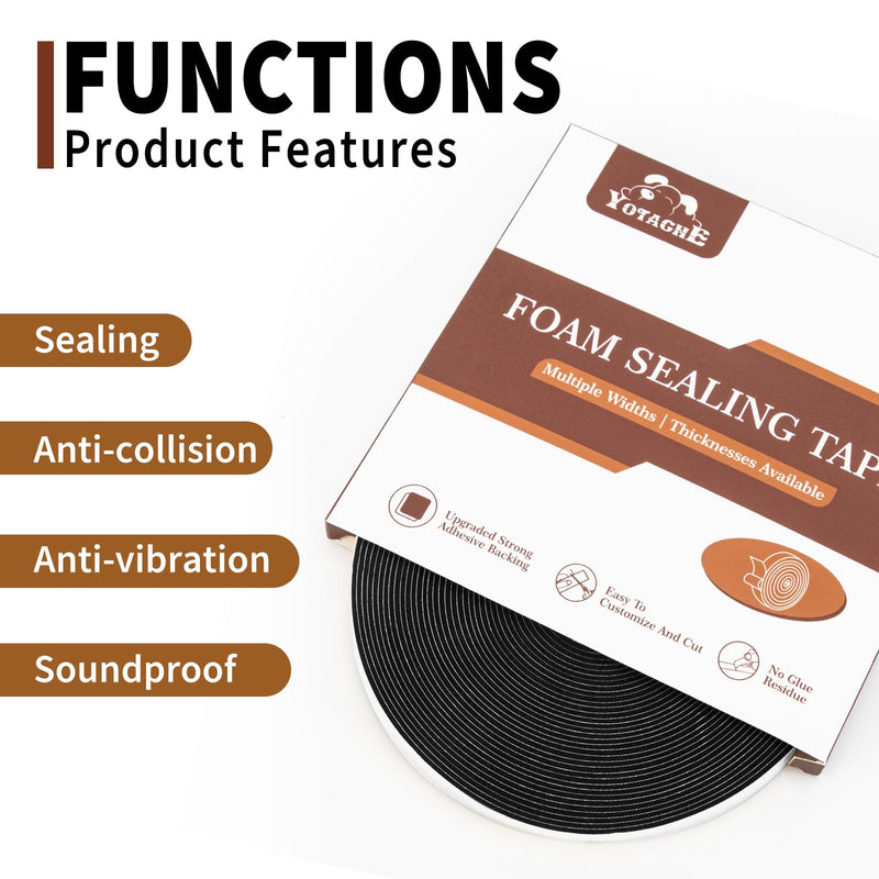 Yotache Thin Weather Stripping 2 Strips Total 65 Feet Long 1/16 Inch Thick x (.25) 1/4 Inch Wide, 1.5mm Foam Gasket Seal Tape for Window, Sliding Door Jamb, Speaker, Dashboard, 2 X 33 Ft Each 1/4 x 1/16"