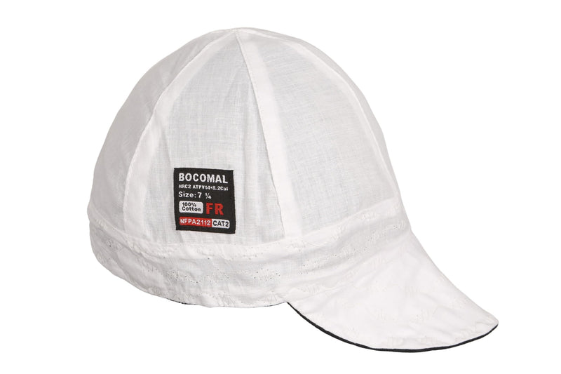 BOCOMAL Welding Cap HRC2 Flame Resistant 10OZ Durable Cotton Canvas Duck 6 Pannel Welder Caps Black(white） 7 5/8