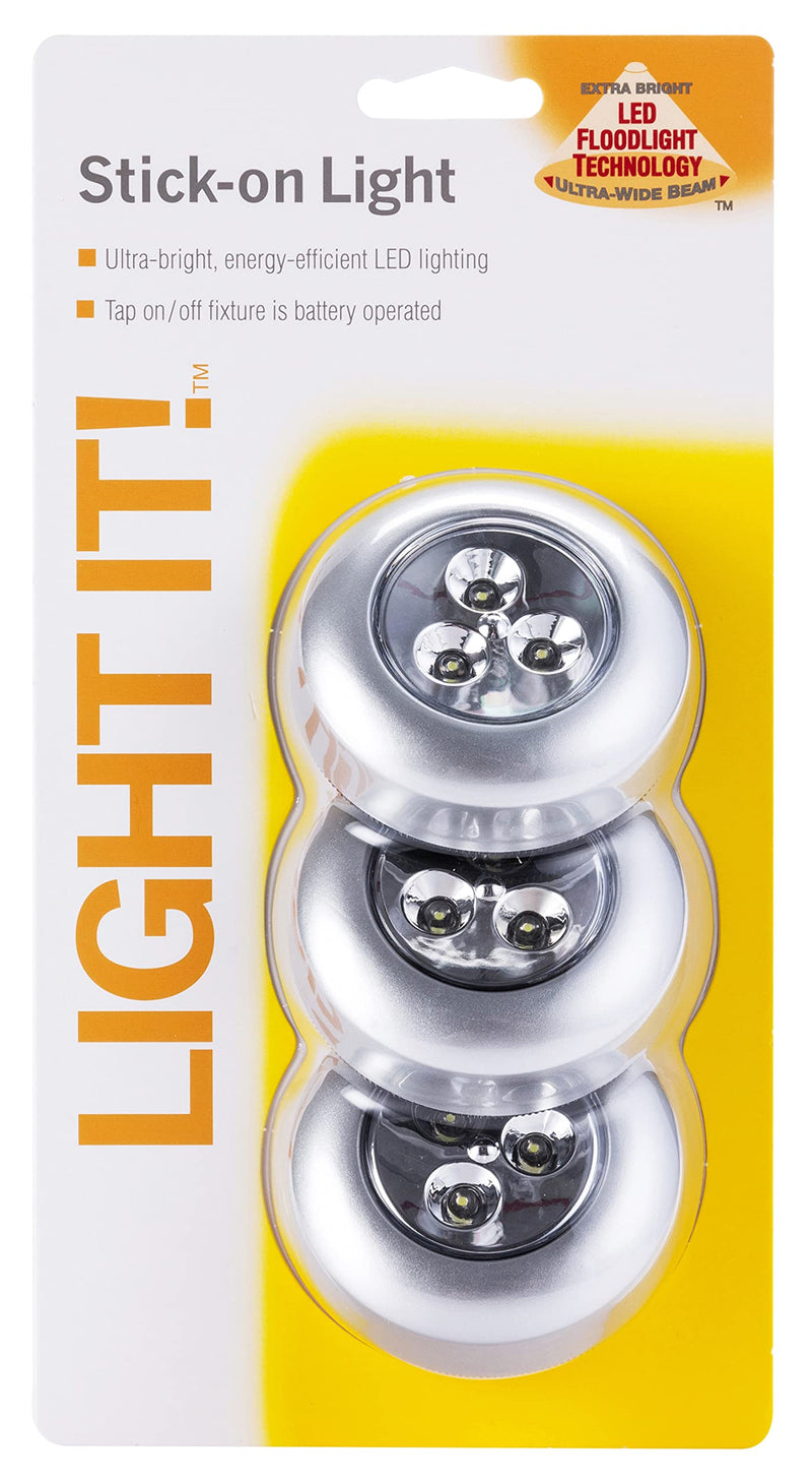 LIGHT IT! By Fulcrum, 30010-301 Stick-On Light, Silver, 3 Pack