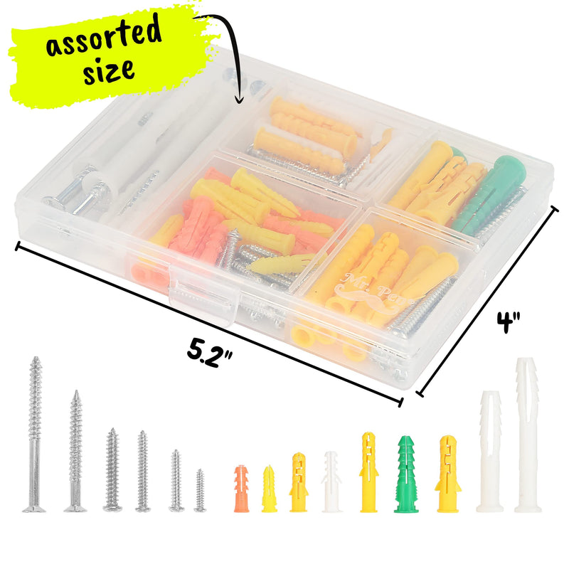 Mr. Pen- Wall Anchors and Screws for Drywall, 100 pcs, Assortment Kit, Screws and Anchors, Drywall Anchors and Screws Kit, Anchors and Screws Kit, Drywall Screws and Anchors, Dry Wall Mount Screws