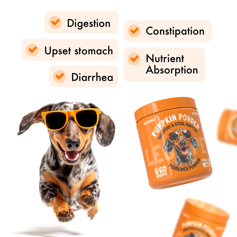 Pumpkin Powder for Dogs Digestive & Stool Support Fiber Blend with Pumpkin, Pumpkin Seed & Apple Helps Support Firm Stool, Gut Health & Regular Digestion 60 Scoops