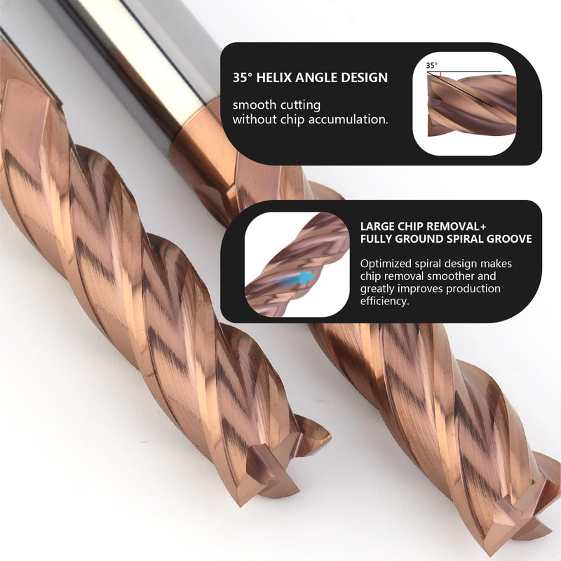 1/4" Carbide Square End Mills Set 4 Flute HRC55 TISIN Coating End Milling Bits for Milling Alloy Steels, Hardened Steel (3PCS) 3 1/4 in