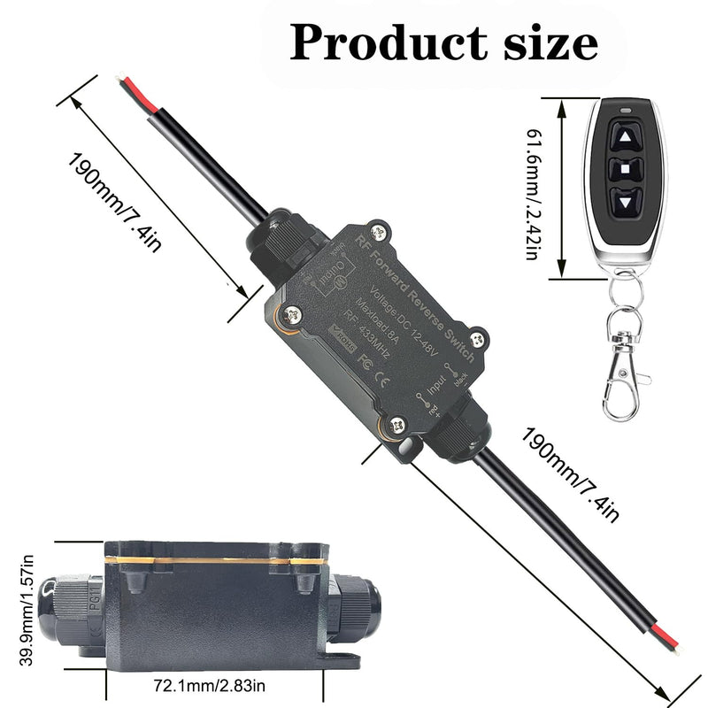 Forward Reverse Remote Control Switch,DC12V-48V-8A Wireless Relay,164FT Range Waterproof Wireless Switch for Linear Actuator,Winch,Motor,Solenoid Contactor DC 12V-48V DC forward and reverse switch