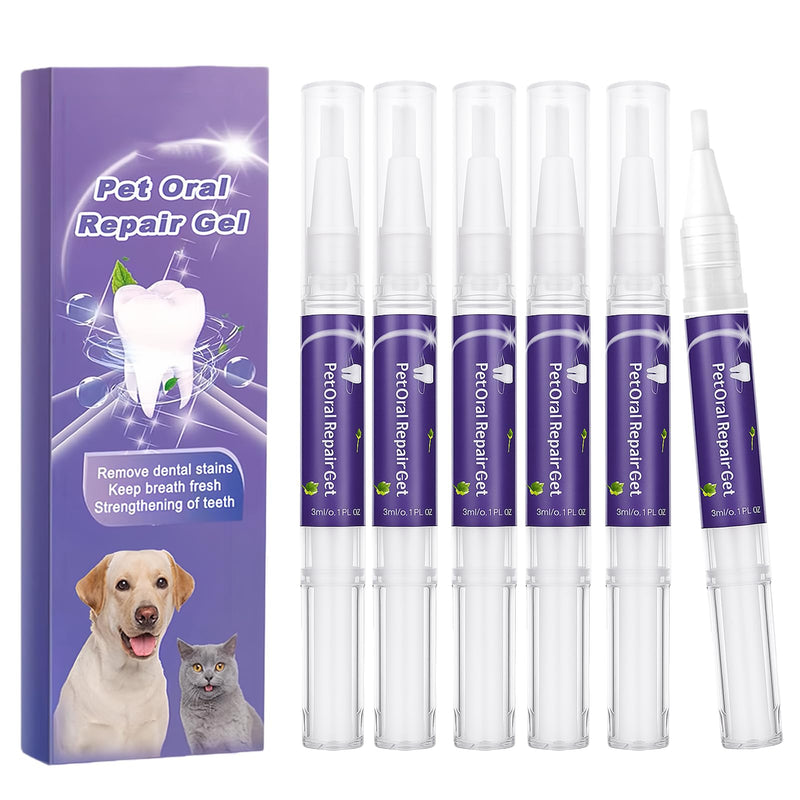 6Pcs Pet Oral Repair Gel for Dog, Pet Teeth Care Gel Cleaner Tooth and Fresher Breath, New Pet Oral Restoration Whitening Gels, Without Brushing