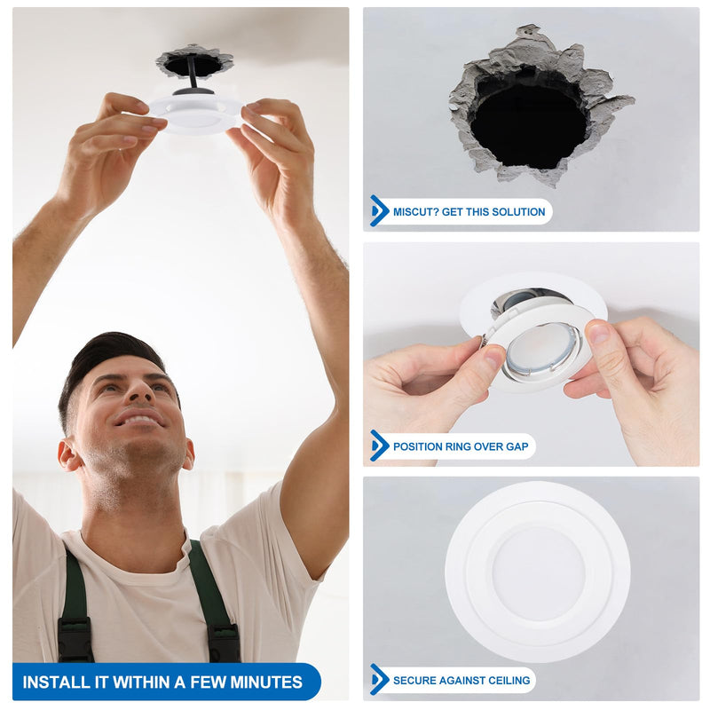 PATIKIL Goof Rings Inner Diameter 3.18", Outer Diameter 4.52", 4 Pcs Metal Goof Rings Cover Recessed Light Trim for Ceiling Wall Fixtures Can Lighting Down Light LED, Matte Finish White 3.18" ID x 4.52" OD
