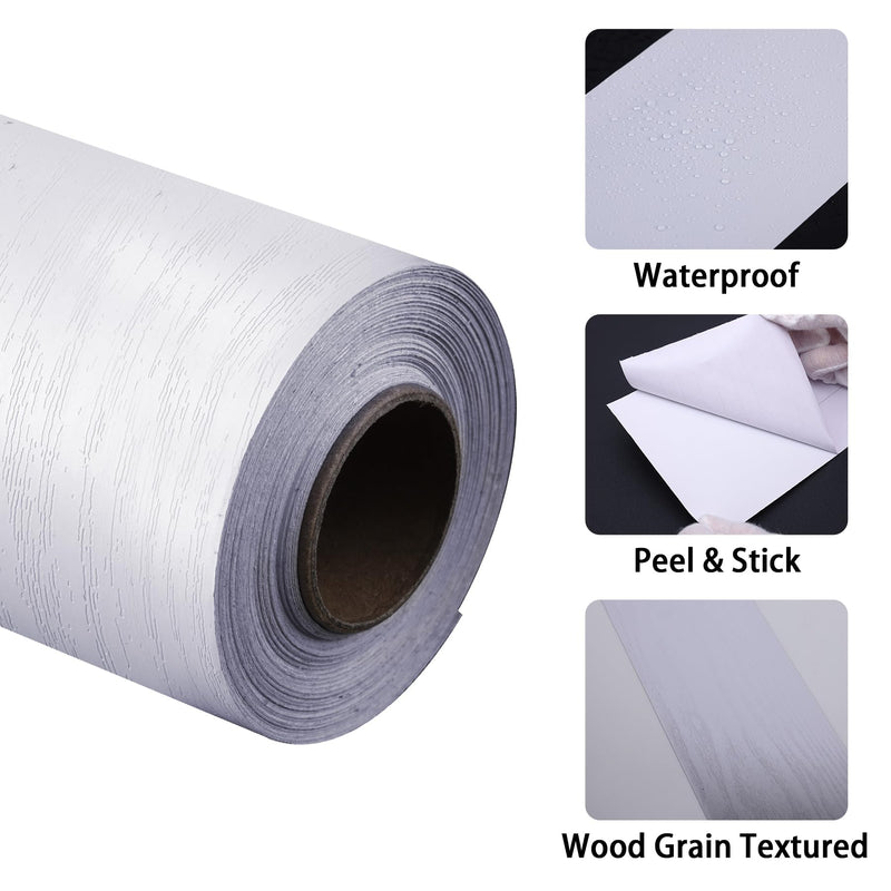 Peel and Stick White Wood Grain Wallpaper Border, Removable PVC Waterproof Wallpaper for Mirror Frame, Kitchen Tiles, Cabinet, and Home Décor (32.8ft x 3.9inch)